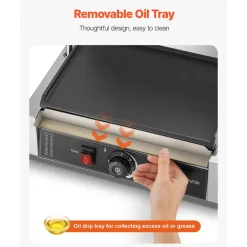 VEVOR Commercial Panini Grill, 3600W Electric Sandwich Panini Maker, Stainless Steel Double Sandwichs Press with Handle and Temp Control, 19x9 in Full Grooved Enamel Plate, for Hamburger Steak Bacon
