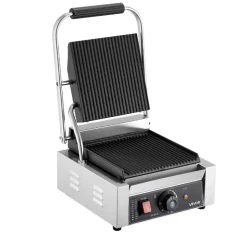 VEVOR Commercial Panini Grill, 1800W Electric Sandwich Panini Maker, Stainless Steel Sandwichs Press Grill with Handle and Temp Control, 8.8x9 in Full Grooved Enamel Plate for Hamburger Steak Bacon