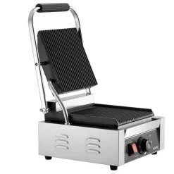 VEVOR Commercial Panini Grill, 1800W Electric Sandwich Panini Maker, Stainless Steel Sandwichs Press Grill with Handle and Temp Control, 8.8x9 in Full Grooved Enamel Plate for Hamburger Steak Bacon
