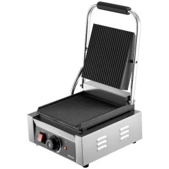 VEVOR Commercial Panini Grill, 1800W Electric Sandwich Panini Maker, Stainless Steel Sandwichs Press Grill with Handle and Temp Control, 8.8x9 in Full Grooved Enamel Plate for Hamburger Steak Bacon