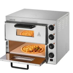 VEVOR Commercial Pizza Oven Countertop, 16-Inch Double Deck Layers, Stainless Steel Electric Pizza Oven with Stone and Handle, Multipurpose Indoor Pizza Maker for Restaurant Home Pretzels Baked