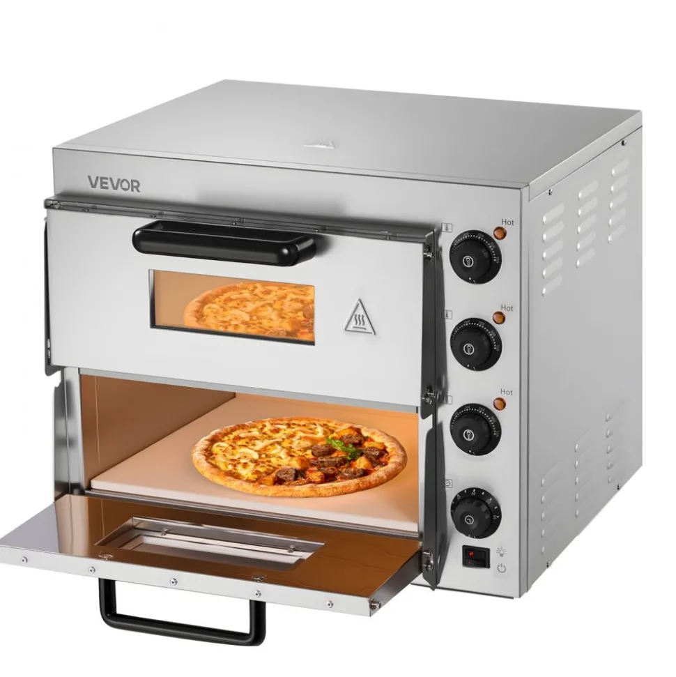 VEVOR Commercial Pizza Oven Countertop, 16-Inch Double Deck Layers, Stainless Steel Electric Pizza Oven with Stone and Handle, Multipurpose Indoor Pizza Maker for Restaurant Home Pretzels Baked