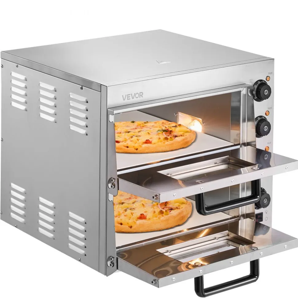 VEVOR Commercial Pizza Oven Countertop, 16-Inch Double Deck Layers, Stainless Steel Electric Pizza Oven with Stone and Handle, Multipurpose Indoor Pizza Maker for Restaurant Home Pretzels Baked