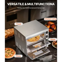 VEVOR Commercial Pizza Oven Countertop, 16-Inch Double Deck Layers, Stainless Steel Electric Pizza Oven with Stone and Handle, Multipurpose Indoor Pizza Maker for Restaurant Home Pretzels Baked
