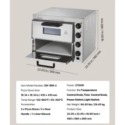 VEVOR Commercial Pizza Oven Countertop, 16-Inch Double Deck Layers, Stainless Steel Electric Pizza Oven with Stone and Handle, Multipurpose Indoor Pizza Maker for Restaurant Home Pretzels Baked