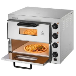 VEVOR Commercial Pizza Oven Countertop, 16-Inch Double Deck Layers, Stainless Steel Electric Pizza Oven with Stone and Handle, Multipurpose Indoor Pizza Maker for Restaurant Home Pretzels Baked