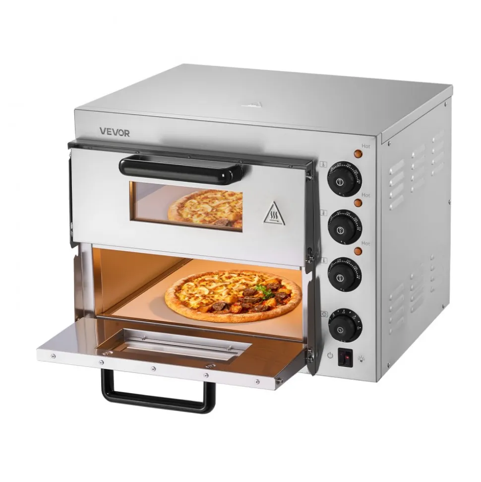 VEVOR Commercial Pizza Oven Countertop, 14-Inch Double Deck Layer, Stainless Steel Electric Pizza Oven with Stone and Handle, Multipurpose Indoor Pizza Maker for Restaurant Home Pretzels Baked