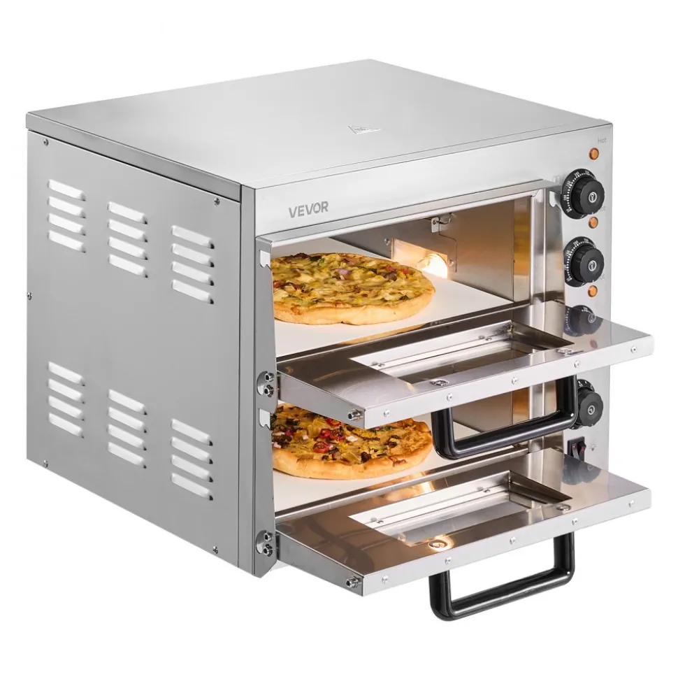 VEVOR Commercial Pizza Oven Countertop, 14-Inch Double Deck Layer, Stainless Steel Electric Pizza Oven with Stone and Handle, Multipurpose Indoor Pizza Maker for Restaurant Home Pretzels Baked