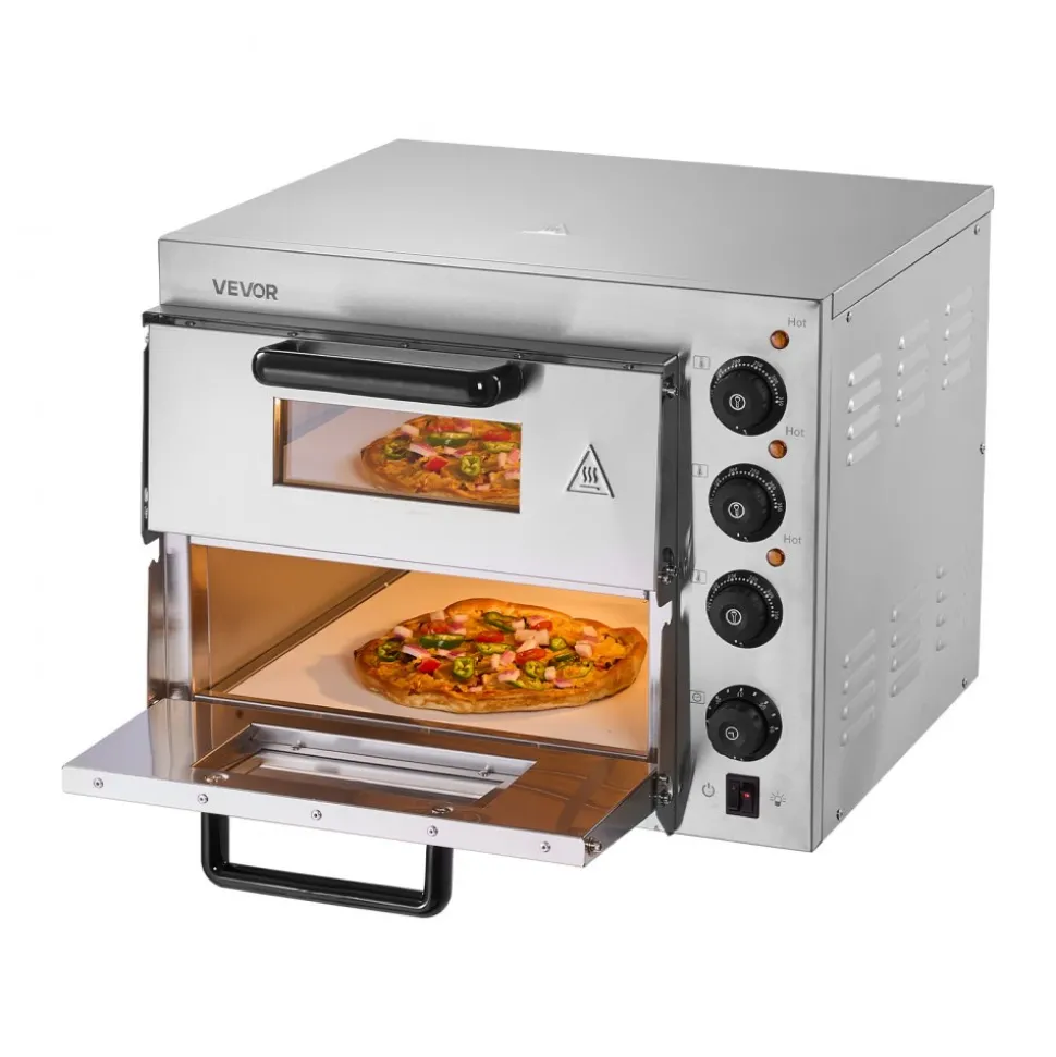 VEVOR Commercial Pizza Oven Countertop, 14-Inch Double Deck Layer, Stainless Steel Electric Pizza Oven with Stone and Handle, Multipurpose Indoor Pizza Maker for Restaurant Home Pretzels Baked