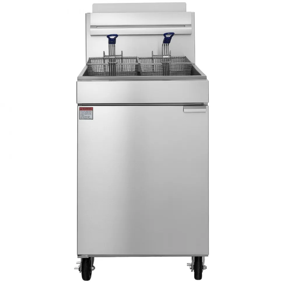 VEVOR Commercial Propane Deep Fryer 150,000 BTU with 2 Baskets, 5-Tube Burner Fryer, Stainless Steel Floor Standing Deep Fryers Cart, 80 lbs Capacity for Restaurants