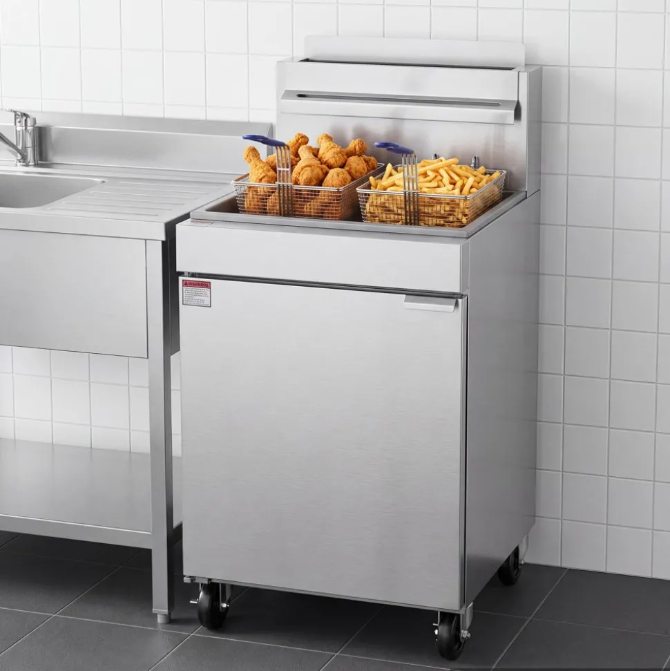 VEVOR Commercial Propane Deep Fryer 150,000 BTU with 2 Baskets, 5-Tube Burner Fryer, Stainless Steel Floor Standing Deep Fryers Cart, 80 lbs Capacity for Restaurants