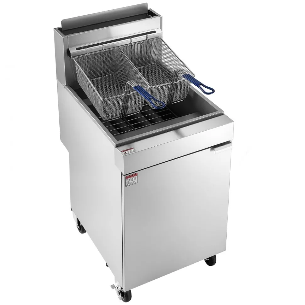 VEVOR Commercial Propane Deep Fryer 150,000 BTU with 2 Baskets, 5-Tube Burner Fryer, Stainless Steel Floor Standing Deep Fryers Cart, 80 lbs Capacity for Restaurants