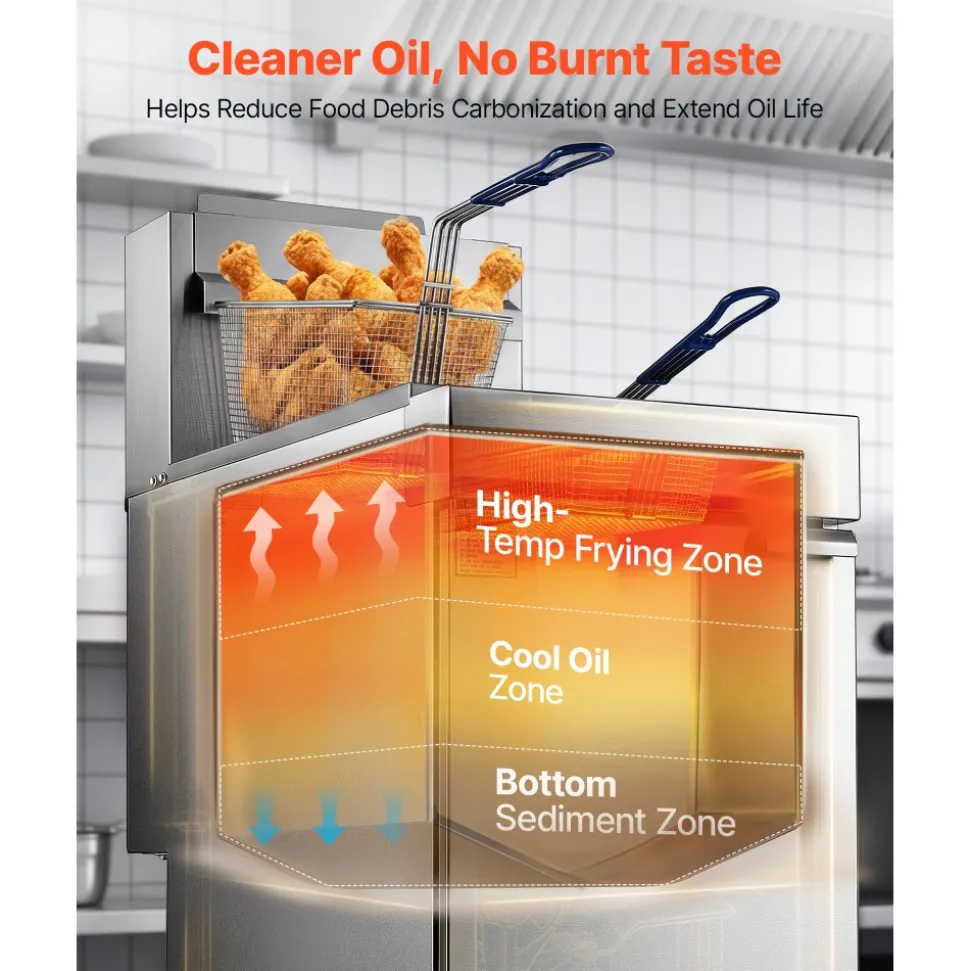 VEVOR Commercial Propane Deep Fryer 90,000 BTU with 2 Baskets, 3-Tube Burner Fryer, Stainless Steel Floor Standing Deep Fryers Cart, 40 lbs Capacity for Restaurants