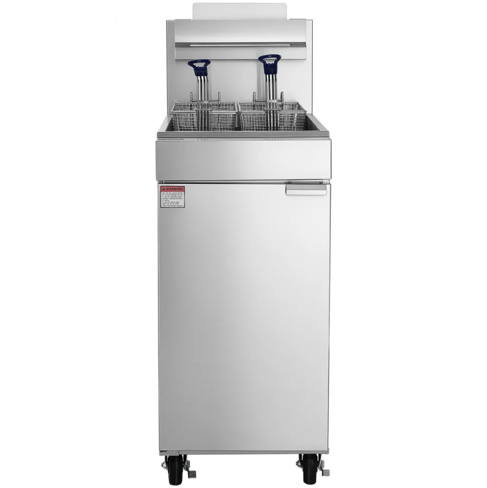 VEVOR Commercial Propane Deep Fryer 90,000 BTU with 2 Baskets, 3-Tube Burner Fryer, Stainless Steel Floor Standing Deep Fryers Cart, 40 lbs Capacity for Restaurants