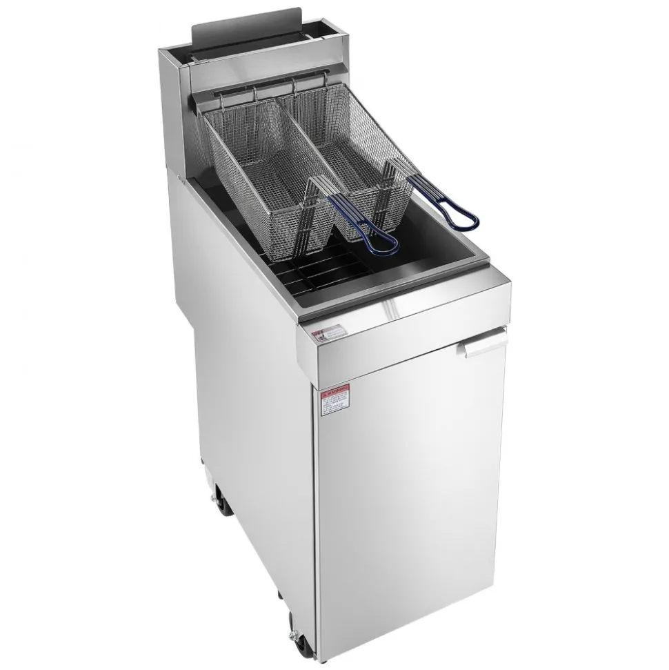 VEVOR Commercial Propane Deep Fryer 90,000 BTU with 2 Baskets, 3-Tube Burner Fryer, Stainless Steel Floor Standing Deep Fryers Cart, 40 lbs Capacity for Restaurants