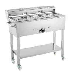 VEVOR Commercial Propane Steam Table, 5 Food Pans & 3 Condiment Pans, LP Gas Outdoor Soup Warmer with Drain Valve and 3
