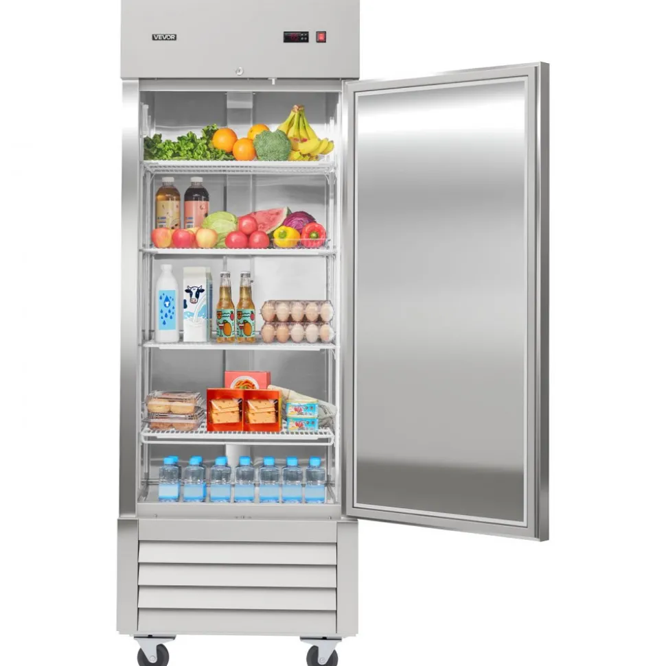 VEVOR Commercial Reach-In Refrigerator 29" W, 22 Cu.Ft Stainless Steel Upright Refrigerator with Single Door, Auto-Defrost, 4 Adjustable Shelves, 32 to 50℉ Temperature Control, ETL Certified