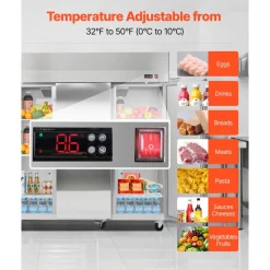 VEVOR Commercial Reach-In Refrigerator 72" W, 52 Cu.Ft Stainless Steel Upright Refrigerator with Three Doors, Auto-Defrost, 9 Adjustable Shelves, 32 to 50℉ Temp Control, UL Certified
