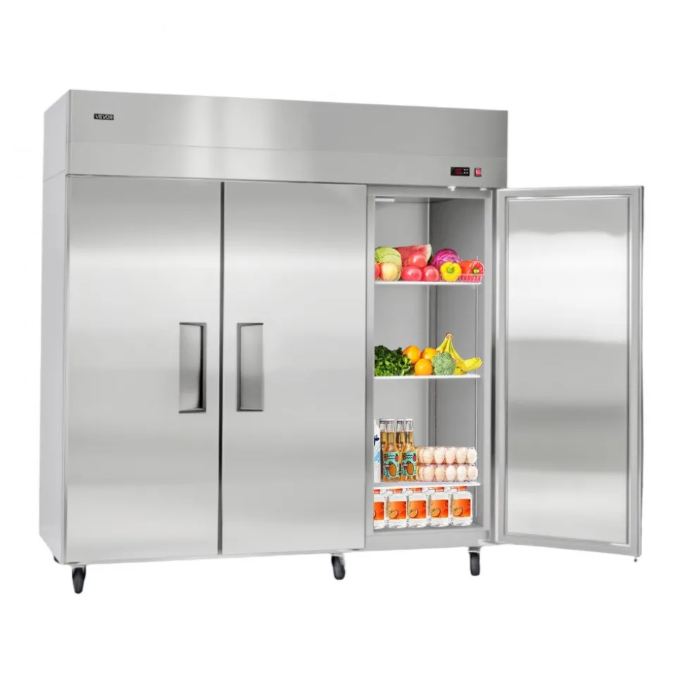 VEVOR Commercial Reach-In Refrigerator 72" W, 52 Cu.Ft Stainless Steel Upright Refrigerator with Three Doors, Auto-Defrost, 9 Adjustable Shelves, 32 to 50℉ Temp Control, UL Certified
