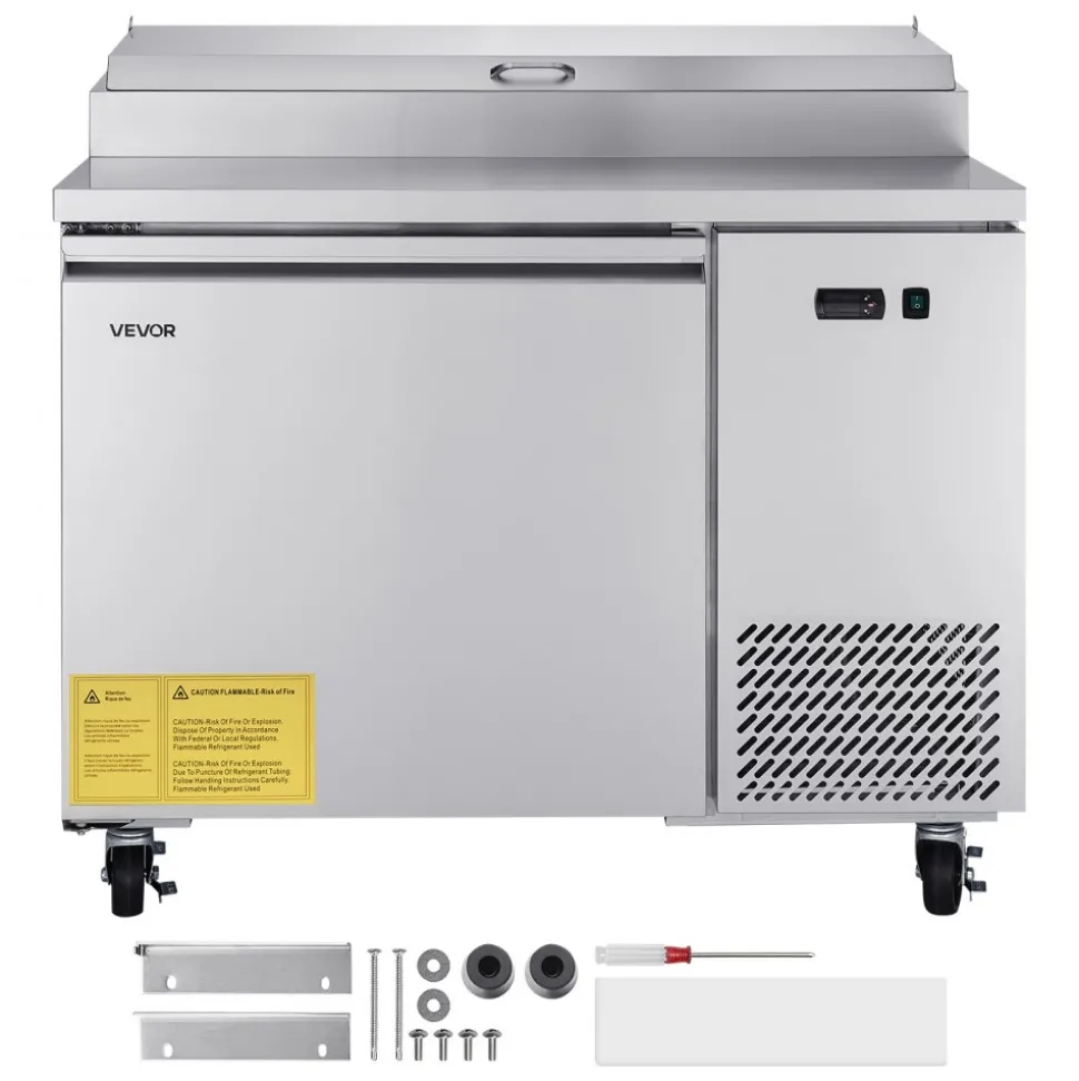 VEVOR Commercial Refrigerator, 44" W Pizza Prep Refrigerated Table, 20" Ultra Wide Countertop Food Prep Worktable, 11 Cu.Ft Single Door Salad Prep Fridge, 6 Pans Pizza Make Worktop with Cutting Board