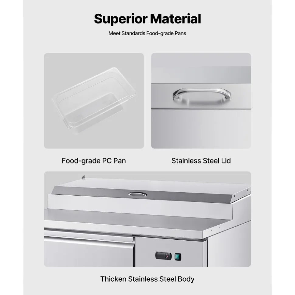 VEVOR Commercial Refrigerator, 44" W Pizza Prep Refrigerated Table, 20" Ultra Wide Countertop Food Prep Worktable, 11 Cu.Ft Single Door Salad Prep Fridge, 6 Pans Pizza Make Worktop with Cutting Board