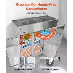 VEVOR Commercial Refrigerator and Freezer Combo 72"W, 51 Cu.Ft Stainless Steel Upright Freezer/Refrigerator with Three Doors, Auto-Defrost, 9 Adjustable Shelves, UL Certified