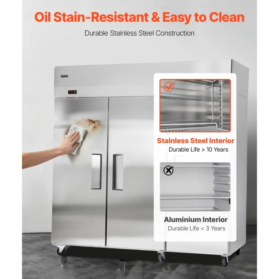 VEVOR Commercial Refrigerator and Freezer Combo, 31.89 in Width Reach In Upright-Freezer Double Door, 31.1 Cu.ft Auto-Defrost Stainless Steel Freezer with 8 Adjustable Shelves, LED Light, 4 Wheels