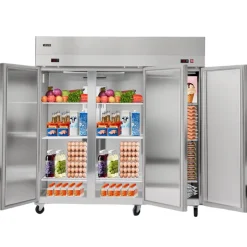 VEVOR Commercial Refrigerator and Freezer Combo, 31.89 in Width Reach In Upright-Freezer Double Door, 31.1 Cu.ft Auto-Defrost Stainless Steel Freezer with 8 Adjustable Shelves, LED Light, 4 Wheels