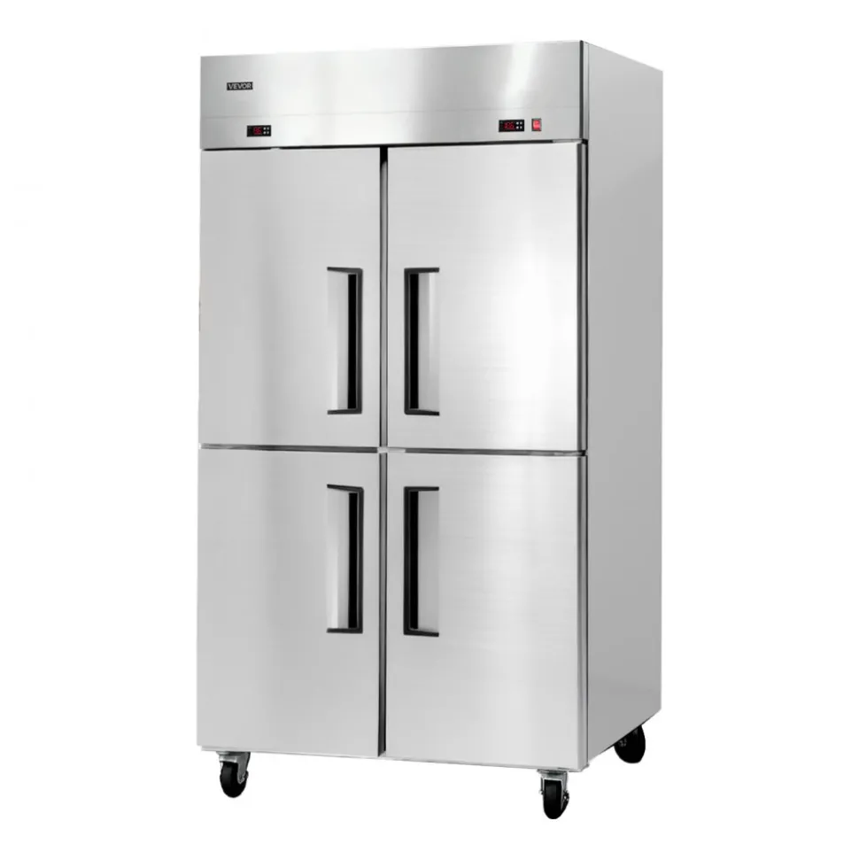 VEVOR Commercial Refrigerator, 32.2 in Width Reach In Upright Refrigeration Double Glass Door, 43.2 Cu.ft Auto-Defrost Stainless Steel Refrigerator with 8 Adjustable Shelves, 32 to 50℉ Temp Range