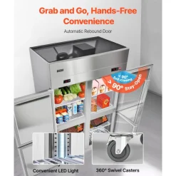 VEVOR Commercial Refrigerator, 32.2 in Width Reach In Upright Refrigeration Double Glass Door, 43.2 Cu.ft Auto-Defrost Stainless Steel Refrigerator with 8 Adjustable Shelves, 32 to 50℉ Temp Range
