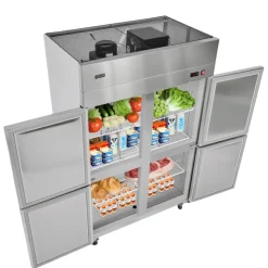 VEVOR Commercial Refrigerator, 31.89 in Width Reach In Upright Refrigeration Four Door, 31.4 Cu.ft Auto-Defrost Stainless Steel Refrigerator with 6 Adjustable Shelves, 32 to 50℉ Temp Range, 4 Wheels