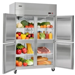 VEVOR Commercial Refrigerator, 31.89 in Width Reach In Upright Refrigeration Four Door, 31.4 Cu.ft Auto-Defrost Stainless Steel Refrigerator with 6 Adjustable Shelves, 32 to 50℉ Temp Range, 4 Wheels