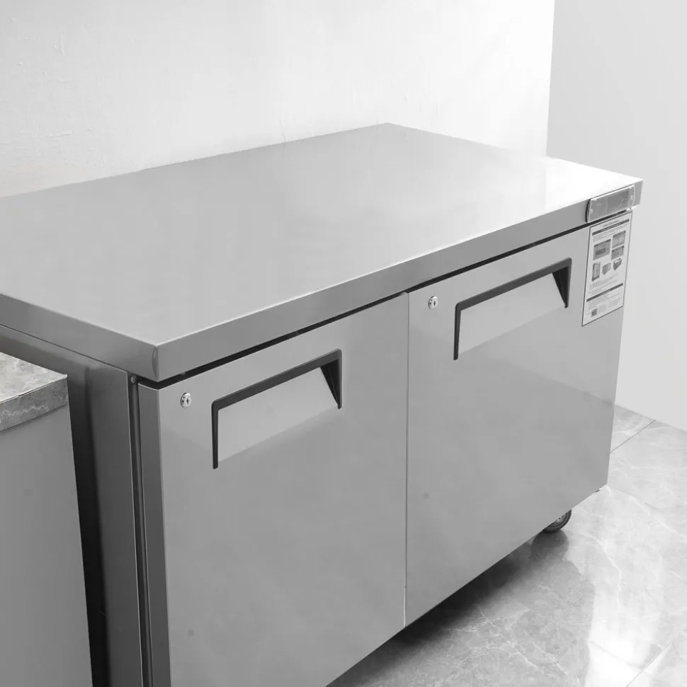 VEVOR Commercial Refrigerator, 48" Worktop Undercounter Refrigerator, 12.85 Cu. Ft Thick Stainless Steel Refrigerated Food Prep Station, 2 Door Worktop Fridge with lock for Restaurant, Bar, Diner