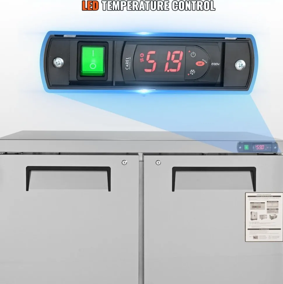 VEVOR Commercial Refrigerator, 48" Worktop Undercounter Refrigerator, 12.85 Cu. Ft Thick Stainless Steel Refrigerated Food Prep Station, 2 Door Worktop Fridge with lock for Restaurant, Bar, Diner