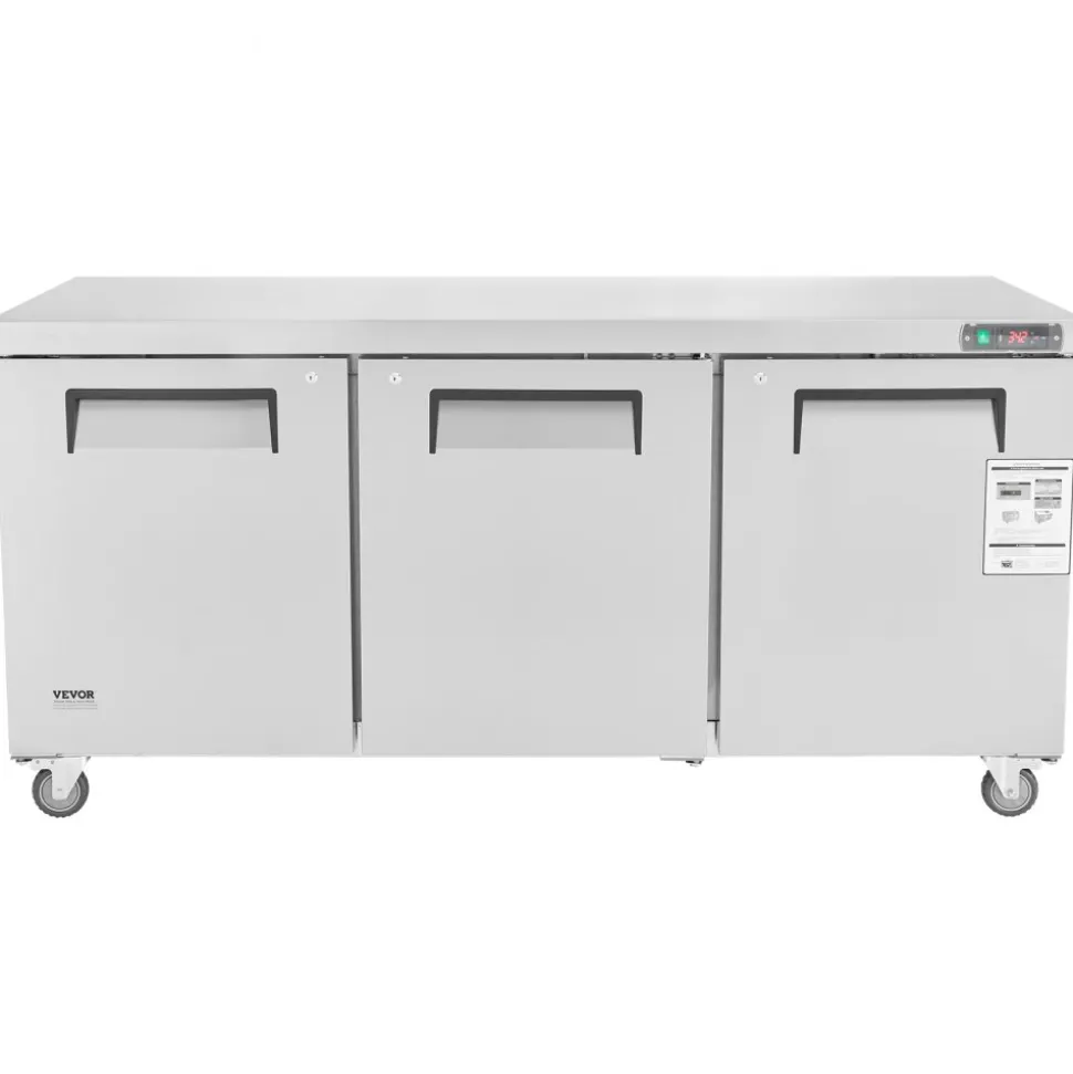 VEVOR 72" Commercial Refrigerator Sandwich & Salad Prep Table, 20 Cu. Ft Stainless Steel Refrigerated Food Prep Station with 3 Doors, Frost Free Refrigerator with Lock for Restaurant, Bar, Store