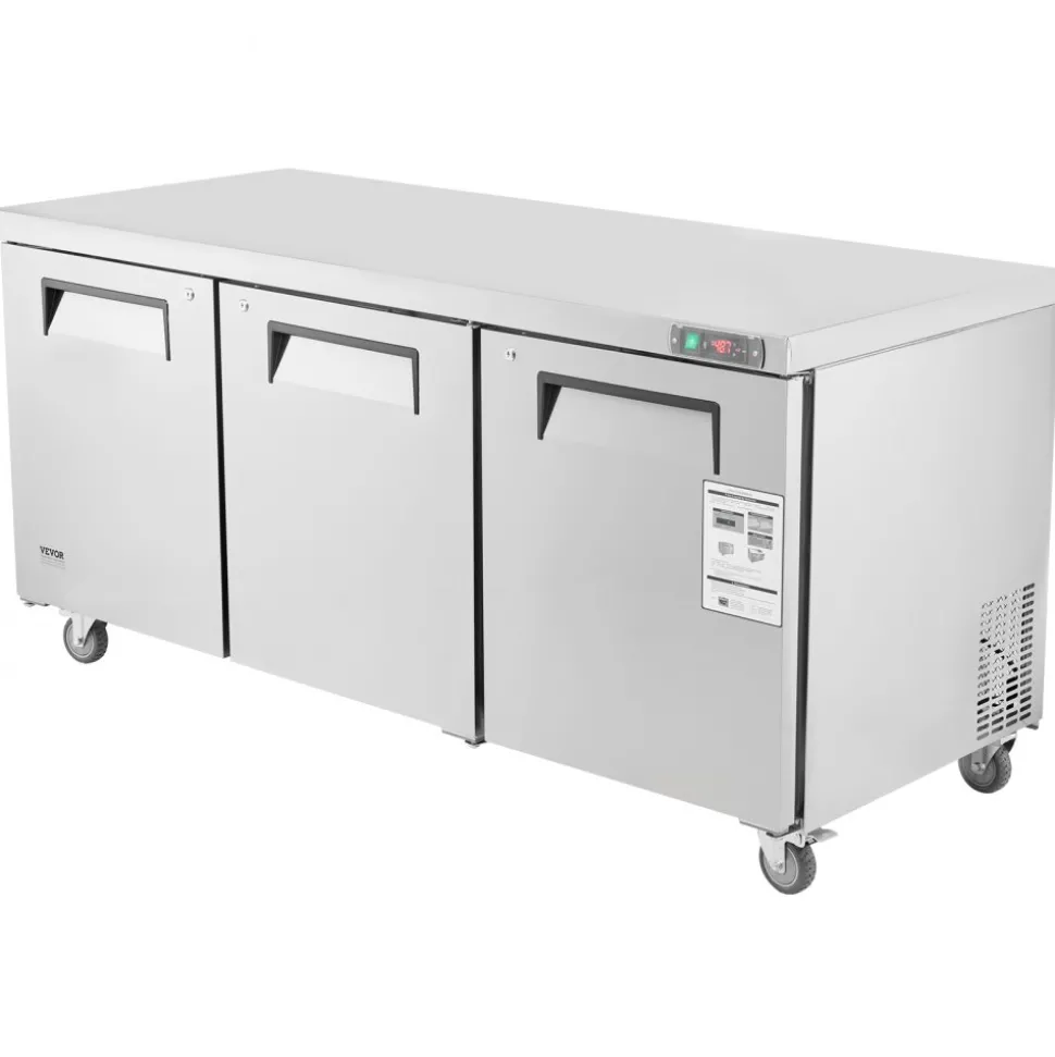 VEVOR 72" Commercial Refrigerator Sandwich & Salad Prep Table, 20 Cu. Ft Stainless Steel Refrigerated Food Prep Station with 3 Doors, Frost Free Refrigerator with Lock for Restaurant, Bar, Store