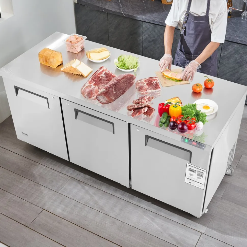 VEVOR 72" Commercial Refrigerator Sandwich & Salad Prep Table, 20 Cu. Ft Stainless Steel Refrigerated Food Prep Station with 3 Doors, Frost Free Refrigerator with Lock for Restaurant, Bar, Store