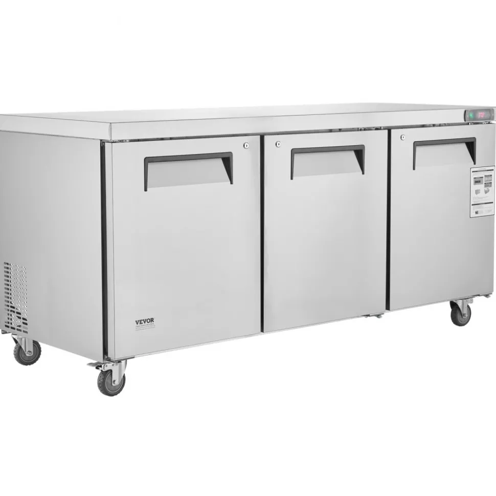 VEVOR 72" Commercial Refrigerator Sandwich & Salad Prep Table, 20 Cu. Ft Stainless Steel Refrigerated Food Prep Station with 3 Doors, Frost Free Refrigerator with Lock for Restaurant, Bar, Store