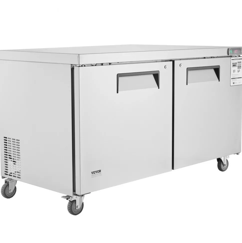 VEVOR 60" Commercial Refrigerator Sandwich & Salad Prep Table, 16.4 Cu. Ft Stainless Steel Refrigerated Food Prep Station with 2 Doors, Frost Free Refrigerator with Lock for Restaurant, Bar, Store