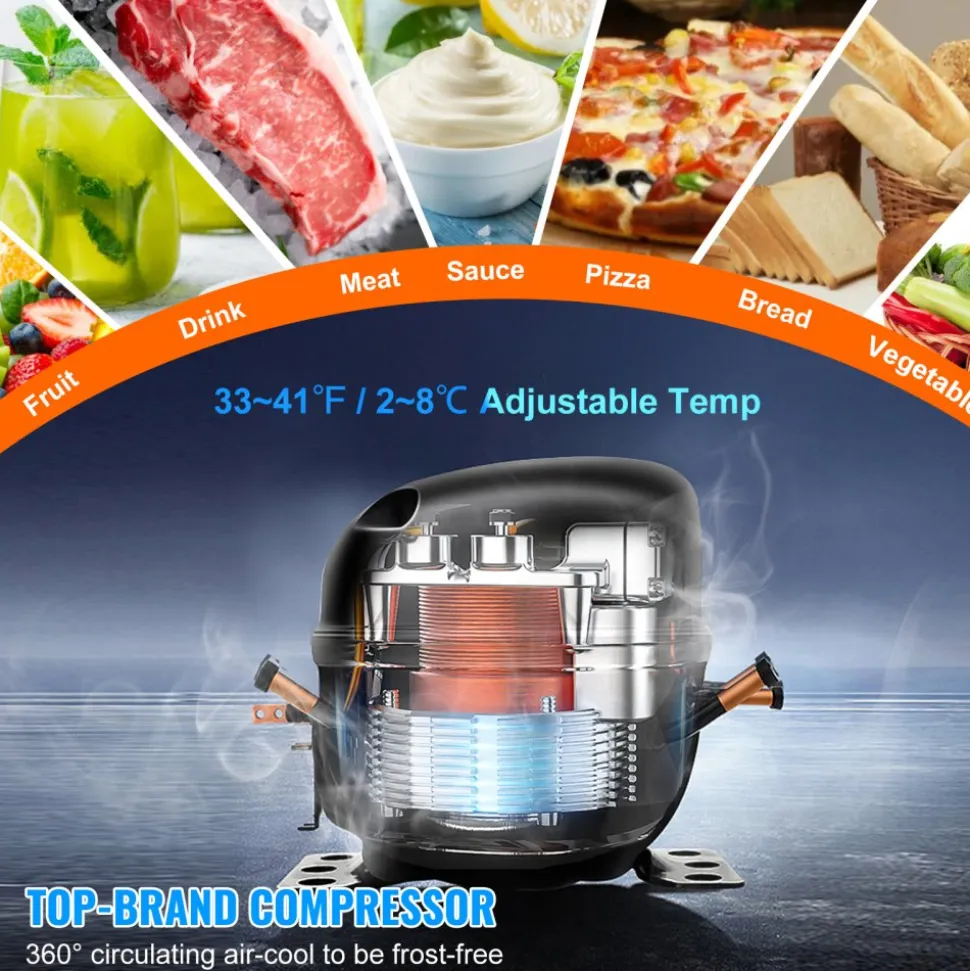 VEVOR 60" Commercial Refrigerator Sandwich & Salad Prep Table, 16.4 Cu. Ft Stainless Steel Refrigerated Food Prep Station with 2 Doors, Frost Free Refrigerator with Lock for Restaurant, Bar, Store