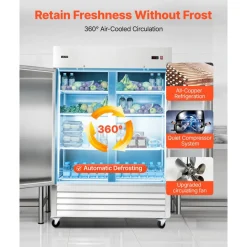 VEVOR Commercial Refrigerator, 32.2 in Width Reach In Upright Refrigeration Double Door, 43.2 Cu.ft Auto-Defrost Stainless Steel Refrigerator with 8 Adjustable Shelves, 32 to 50℉ Temp Range, 4 Wheels