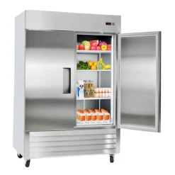 VEVOR Commercial Refrigerator, 32.2 in Width Reach In Upright Refrigeration Double Door, 43.2 Cu.ft Auto-Defrost Stainless Steel Refrigerator with 8 Adjustable Shelves, 32 to 50℉ Temp Range, 4 Wheels