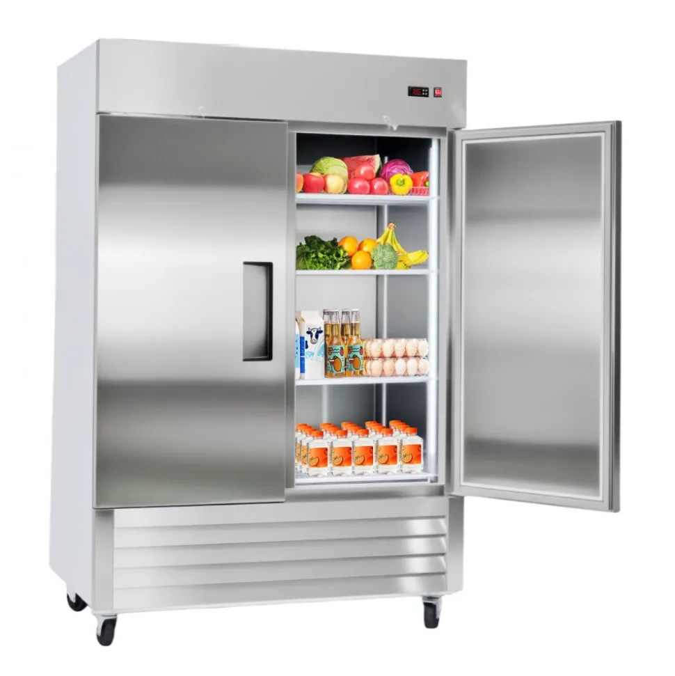 VEVOR Commercial Refrigerator, 32.2 in Width Reach In Upright Refrigeration Double Door, 43.2 Cu.ft Auto-Defrost Stainless Steel Refrigerator with 8 Adjustable Shelves, 32 to 50℉ Temp Range, 4 Wheels