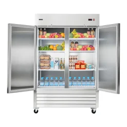 VEVOR Commercial Refrigerator, 32.2 in Width Reach In Upright Refrigeration Double Door, 43.2 Cu.ft Auto-Defrost Stainless Steel Refrigerator with 8 Adjustable Shelves, 32 to 50℉ Temp Range, 4 Wheels