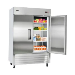 VEVOR Commercial Refrigerator, 32.2 in Width Reach In Upright Refrigeration Double Door, 43.2 Cu.ft Auto-Defrost Stainless Steel Refrigerator with 8 Adjustable Shelves, 32 to 50℉ Temp Range, 4 Wheels