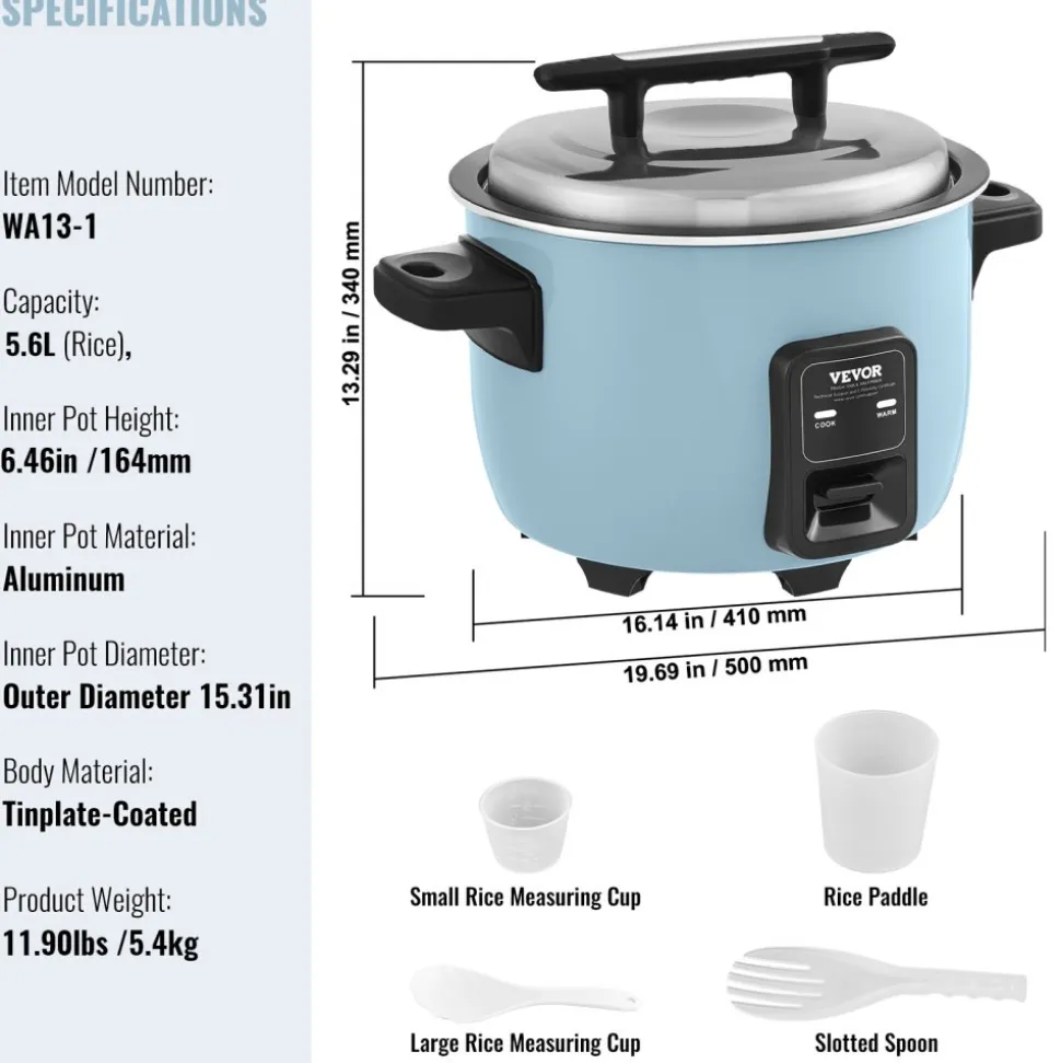 VEVOR Commercial Rice Cooker, 45-Cup Rice Cooker, 9.51 Qt / 9 Liter Large Rice Cooker and Warmer with Nonstick Inner Pot, Fast Cooking and 12-Hour Keep Warm, with Rice Cup and Paddle, for Restaurant