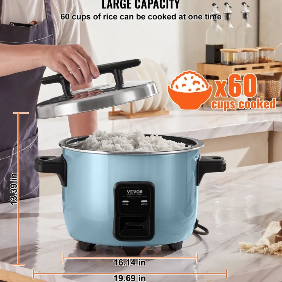 VEVOR Commercial Rice Cooker, 45-Cup Rice Cooker, 9.51 Qt / 9 Liter Large Rice Cooker and Warmer with Nonstick Inner Pot, Fast Cooking and 12-Hour Keep Warm, with Rice Cup and Paddle, for Restaurant