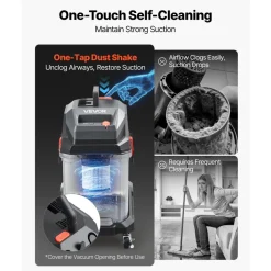 VEVOR Commercial Shop Vac, 11 Gallon Wet Dry Shop Vacuum, 5.5 Peak HP Portable with One-Button Self-Cleaning, 1350W Input, 1.25in x 7ft Hose, 20ft Cord, Industrial-Grade for Jobsite, Workshop