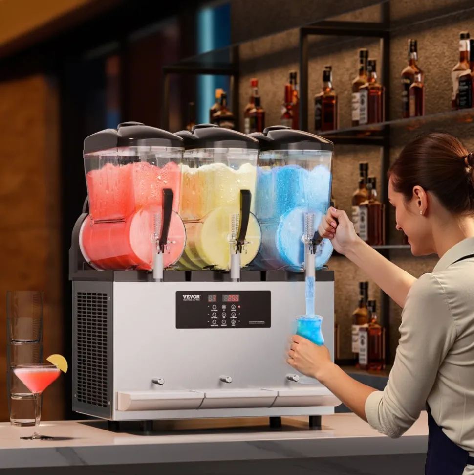 VEVOR Commercial Slushy Machine, 12Lx3 Triple Tank Frozen Drink Machine, 144 Cups Stainless Steel Margarita Smoothie Frozen Drink Maker, Slushie Maker for Home Party Restaurants Cafe Bars