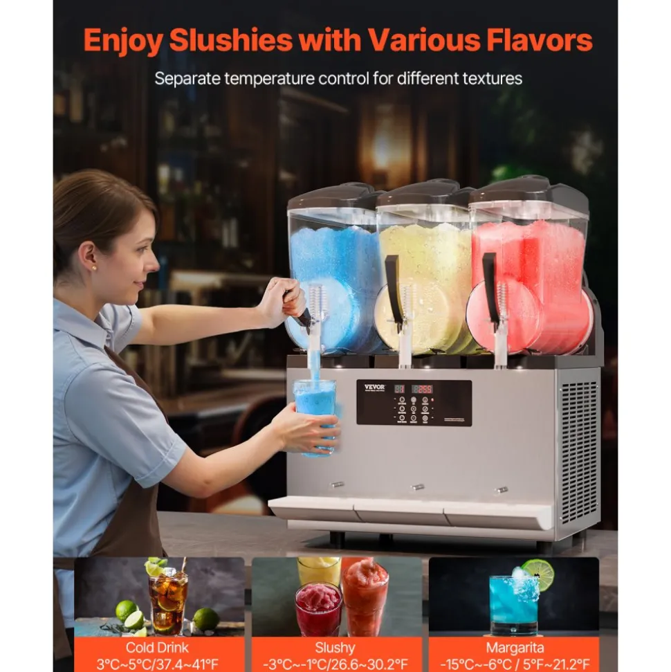 VEVOR Commercial Slushy Machine, 12Lx3 Triple Tank Frozen Drink Machine, 144 Cups Stainless Steel Margarita Smoothie Frozen Drink Maker, Slushie Maker for Home Party Restaurants Cafe Bars